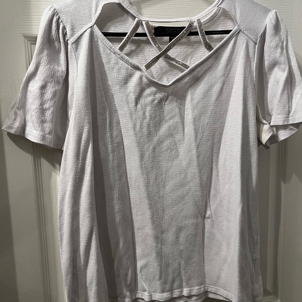 White Women's Top with Crisscross Detail